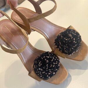 Zara Woman Tan Raffia pom pom suede sandals